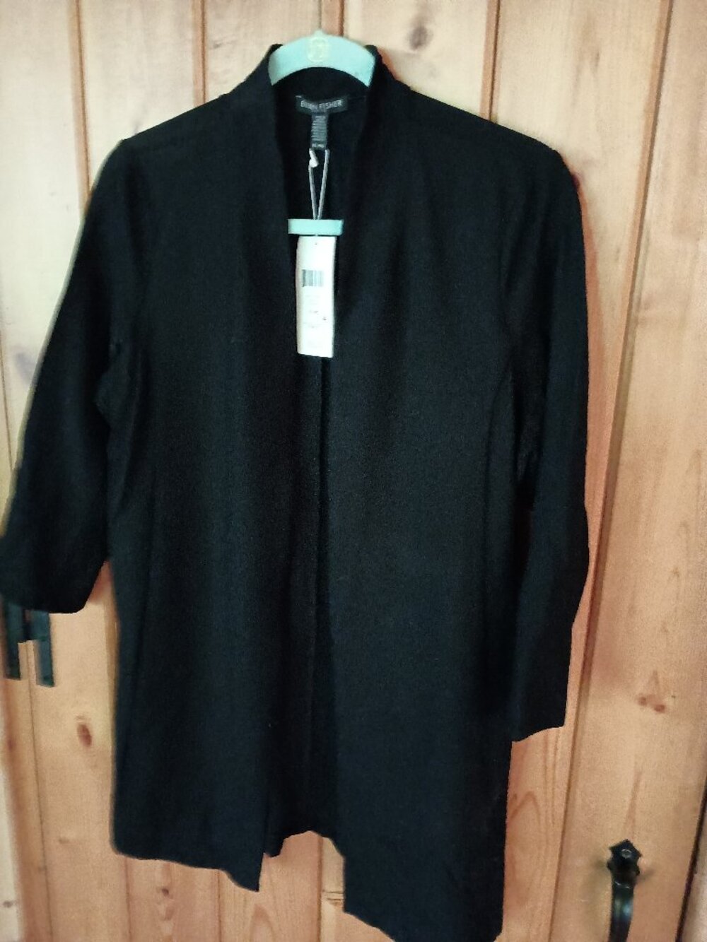 Eileen Fisher black crepe long jacket PL/PG NWT